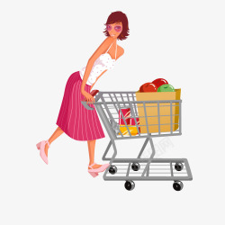 购物车的女性卡通超市购物的女性人物矢量图高清图片