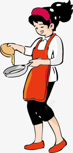 卡通人物插图做饭的女孩侧身照素材