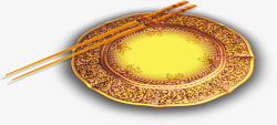 黄金花纹盘子中秋筷子素材