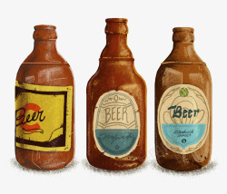 水彩手绘外国复古啤酒瓶子矢量图素材