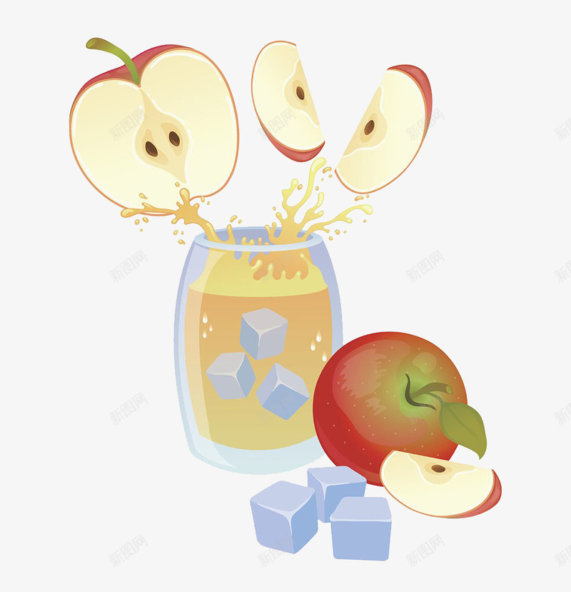 苹果汁插画png免抠素材_88icon https://88icon.com 冰块 新鲜果汁 果汁 苹果 苹果汁 饮料