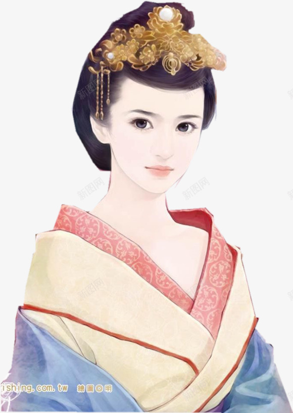 黄金头冠宫妃古风手绘png免抠素材_88icon https://88icon.com 古风 黄金