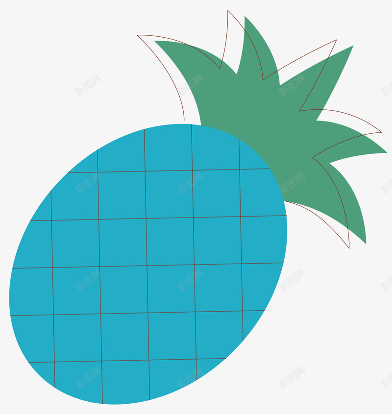 一个蓝色的卡通菠萝图案矢量图ai免抠素材_88icon https://88icon.com 卡通图案 水果蔬菜 绿色的叶子 蓝色的 蓝色的果肉 矢量图