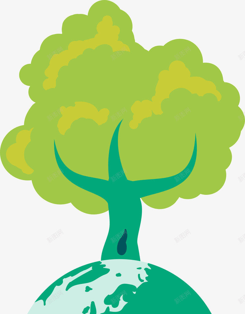 绿色卡通植树地球png免抠素材_88icon https://88icon.com 世界环境日 地球 大树 树木 植树 环保 生态循环 绿化 自然