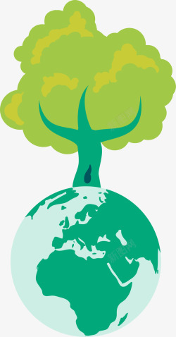 绿色卡通植树地球素材
