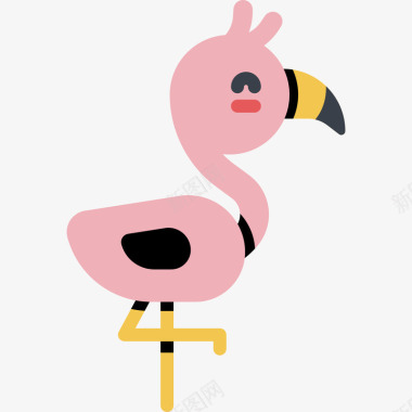 墨绿色嘴巴粉色圆弧鸵鸟元素图标图标