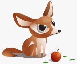 卡通可爱小狐狸红苹果素材