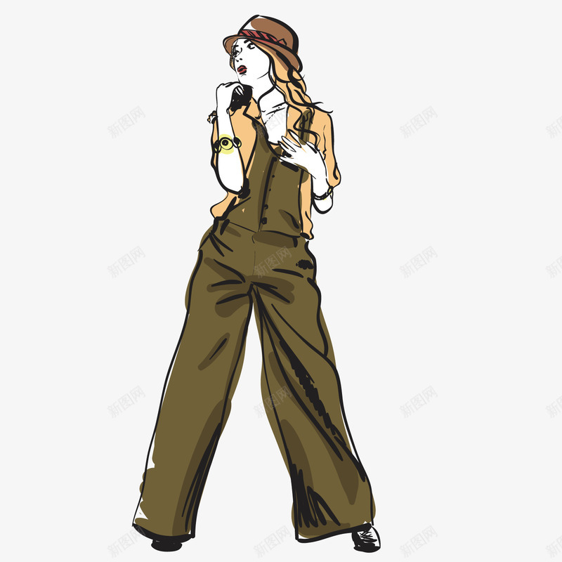 穿着背带裤的潮流女性png免抠素材_88icon https://88icon.com 女性潮流 潮流 背带裤