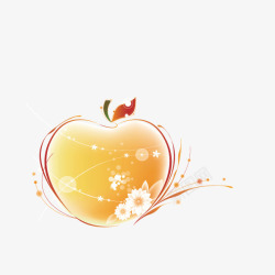 苹果花纹线条暖色装饰图案素材