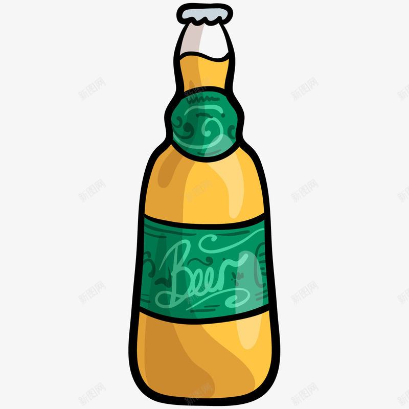 卡通手绘一瓶啤酒png免抠素材_88icon https://88icon.com 一瓶啤酒 创意 动漫动画 卡通手绘 酒瓶 黄色