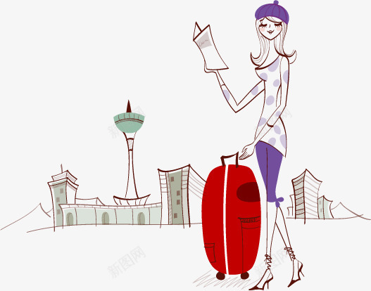 妇女女性旅行时尚矢量图ai免抠素材_88icon https://88icon.com 插画 旅行 时尚 时尚人物 时尚人物插画 时尚女性 现代 矢量人物 矢量时尚人物插画 行李箱 矢量图