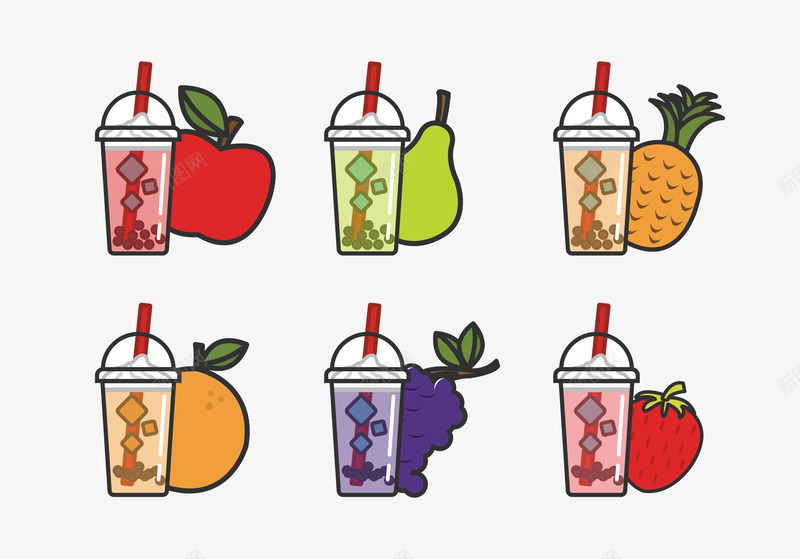 不同的水果饮品矢量图ai免抠素材_88icon https://88icon.com 杯子 橙子 水果 苹果 草莓 饮品 矢量图