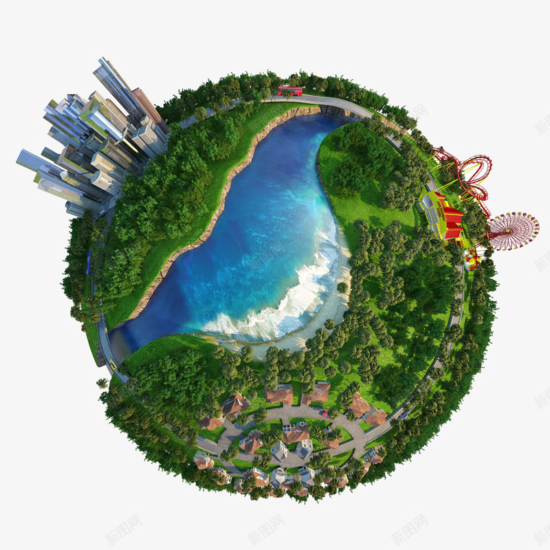 绿色的地球和建筑png免抠素材_88icon https://88icon.com png素材 地球 建筑 绿色地球