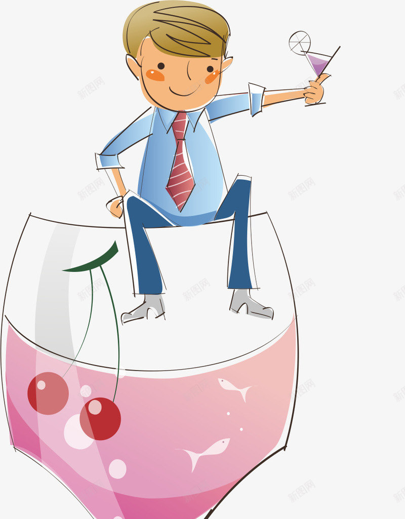 坐在红酒杯上的男孩png免抠素材_88icon https://88icon.com 喝酒 喝酒的人 果酒 樱桃 红酒