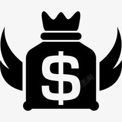 钱的象征钱袋子的翅膀图标高清图片