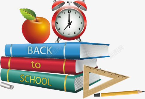 上学矢量图ai免抠素材_88icon https://88icon.com 书 尺子 苹果 铅笔 闹钟 矢量图