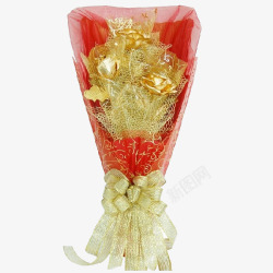 3枝金箔玫瑰花束红色素材