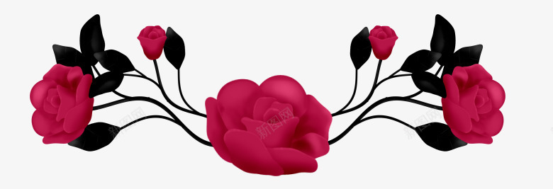 卡通手绘红色玫瑰花png免抠素材_88icon https://88icon.com 曲线 玫瑰花 装饰图案 黑色叶子