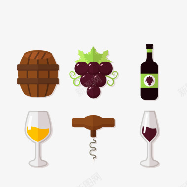 葡萄酒瓶和瓶塞扁平化葡萄酒元素图标图标