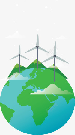地球绿化风力发电矢量图素材