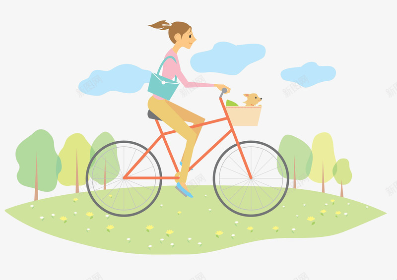 女人骑自行车踏青插画png免抠素材_88icon https://88icon.com 亚洲人 交通工具 女人骑自行车踏青插画 女性 树 植物 自行车 草地 运动