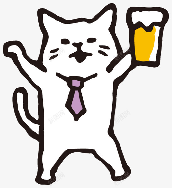 啤酒猫咪png免抠素材_88icon https://88icon.com 一杯 卡通 啤酒 手绘 猫咪 紫色 领带 黄色