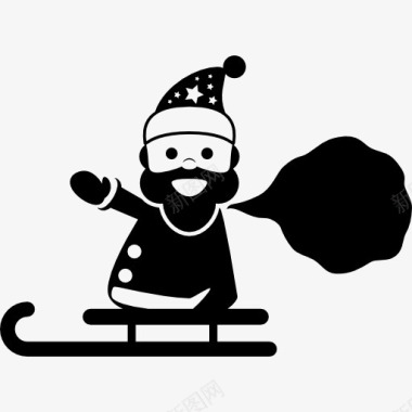 圣诞礼品素材圣诞老人带着礼品袋站在雪橇图标图标