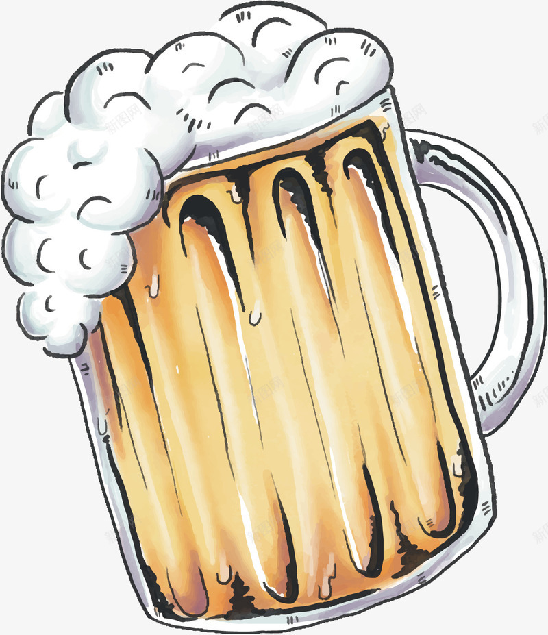 啤酒杯中的酒杯矢量图ai免抠素材_88icon https://88icon.com 泡沫 玻璃杯 酒杯 食物 饮品 黄色的啤酒 矢量图