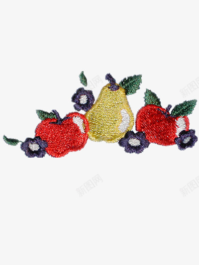 刺绣梨子和苹果png免抠素材_88icon https://88icon.com 中国风 刺绣 水果 装饰