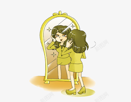 卡通照镜子png免抠素材_88icon https://88icon.com 卡通美女照镜子 女性生活用品 爱美的女人 立体镜子