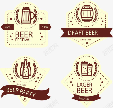 手绘啤酒标签矢量图图标图标
