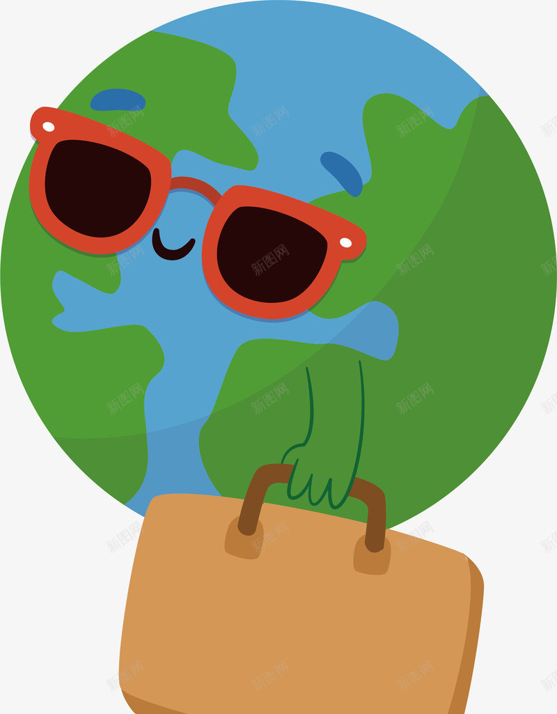 拎着手提包的地球矢量图eps免抠素材_88icon https://88icon.com 卡通地球 地球小人 度假的地球 手提包 拎着包 矢量png 矢量图