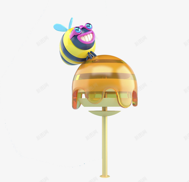 卡通站在棒棒糖上的立体蜜蜂png免抠素材_88icon https://88icon.com 3D 三维 动物 卡通 棒棒糖 立体 糖果 蜜蜂