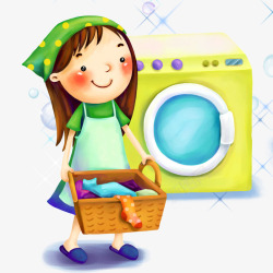 洗衣服的女孩素材