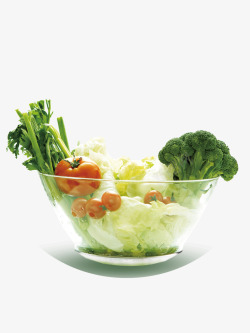 玻璃碗装透明玻璃碗装蔬菜西兰花高清图片