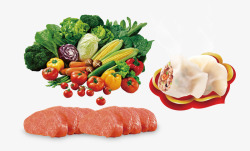 玉米饺子蔬菜和肉食高清图片