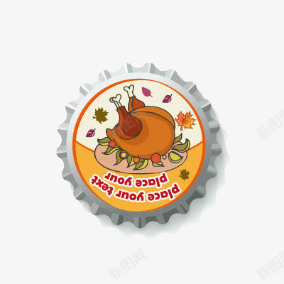 啤酒盖png免抠素材_88icon https://88icon.com 卡通素材 啤酒盖 手绘 鸡腿图案
