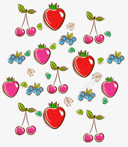 手绘莓果蓝莓草莓樱桃背景素材
