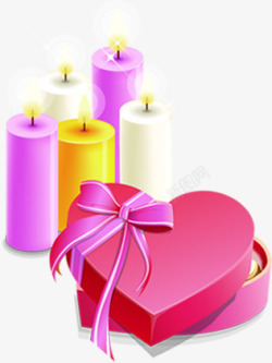 紫色白色蜡烛粉色礼品盒素材