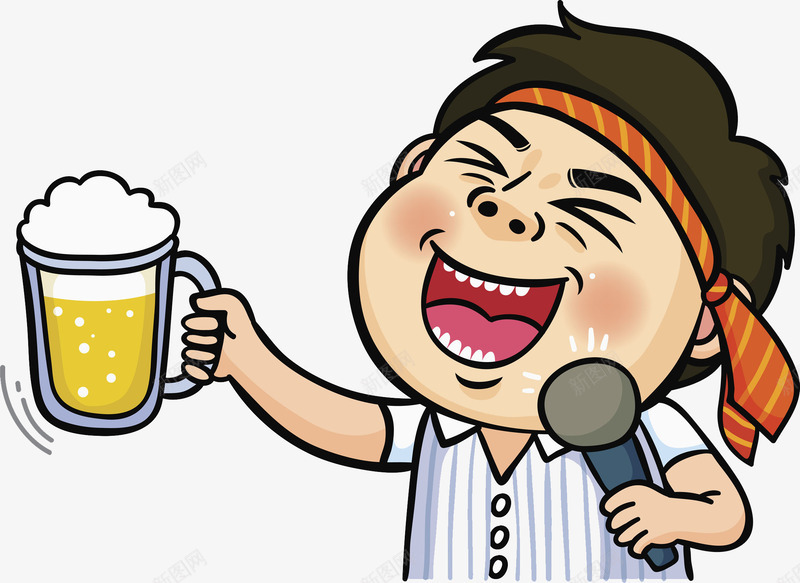 开心男孩png免抠素材_88icon https://88icon.com 啤酒 啤酒杯 开心 手绘 条纹领带 男孩 纽扣 衬衫 话筒