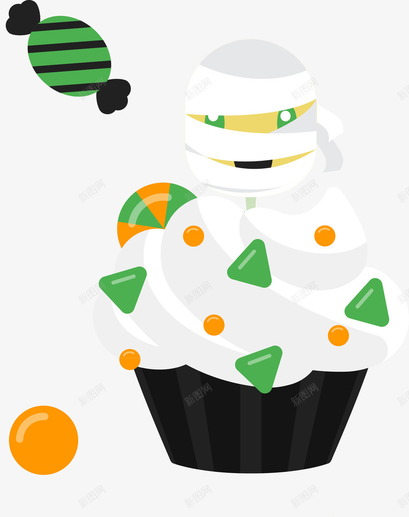 童趣万圣节纸杯蛋糕png免抠素材_88icon https://88icon.com 糖果木乃伊纸杯蛋糕万圣夜派对万圣节
