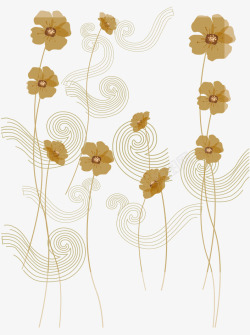 卡通手绘金色花朵曲线装饰矢量图素材