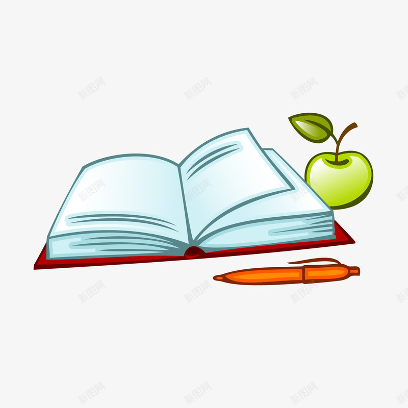 卡通书本矢量图ai免抠素材_88icon https://88icon.com 书本 圆珠笔 学习 学校 教育 苹果 矢量图