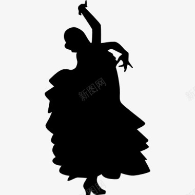 女性的弗拉门戈舞者黑色的轮廓形状图标图标