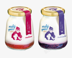 罐装玻璃酱草莓牛奶和蓝莓牛奶高清图片