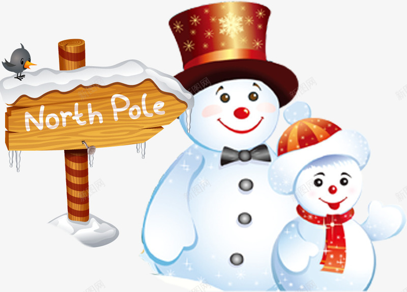 两个雪人路标戴帽子招手图案png免抠素材_88icon https://88icon.com 冬天 卡通 圣诞 雪人