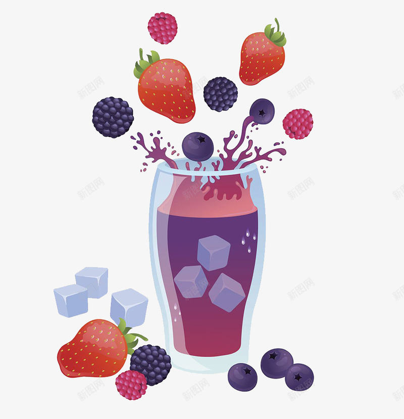 美味果汁插画png免抠素材_88icon https://88icon.com 新鲜水果 树莓 浆果 美味果汁插画 草莓 蓝莓 饮料
