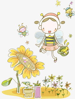采蜜蜂的小女孩素材
