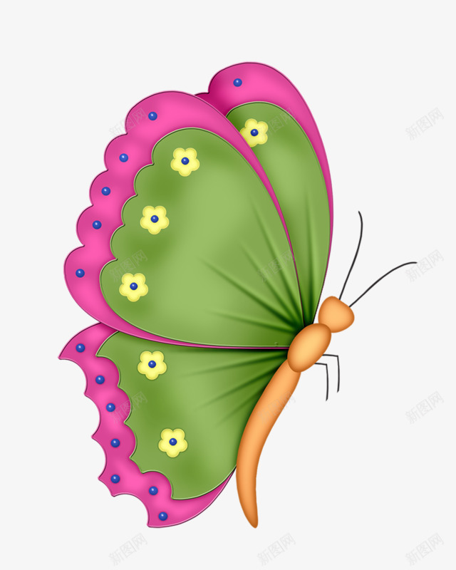 卡通手绘蝴蝶png免抠素材_88icon https://88icon.com 昆虫 枚红色 生物 绿色 翅膀 蝴蝶彩色