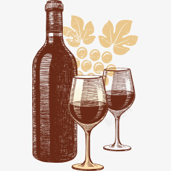手绘线条素描绘画葡萄酒素材